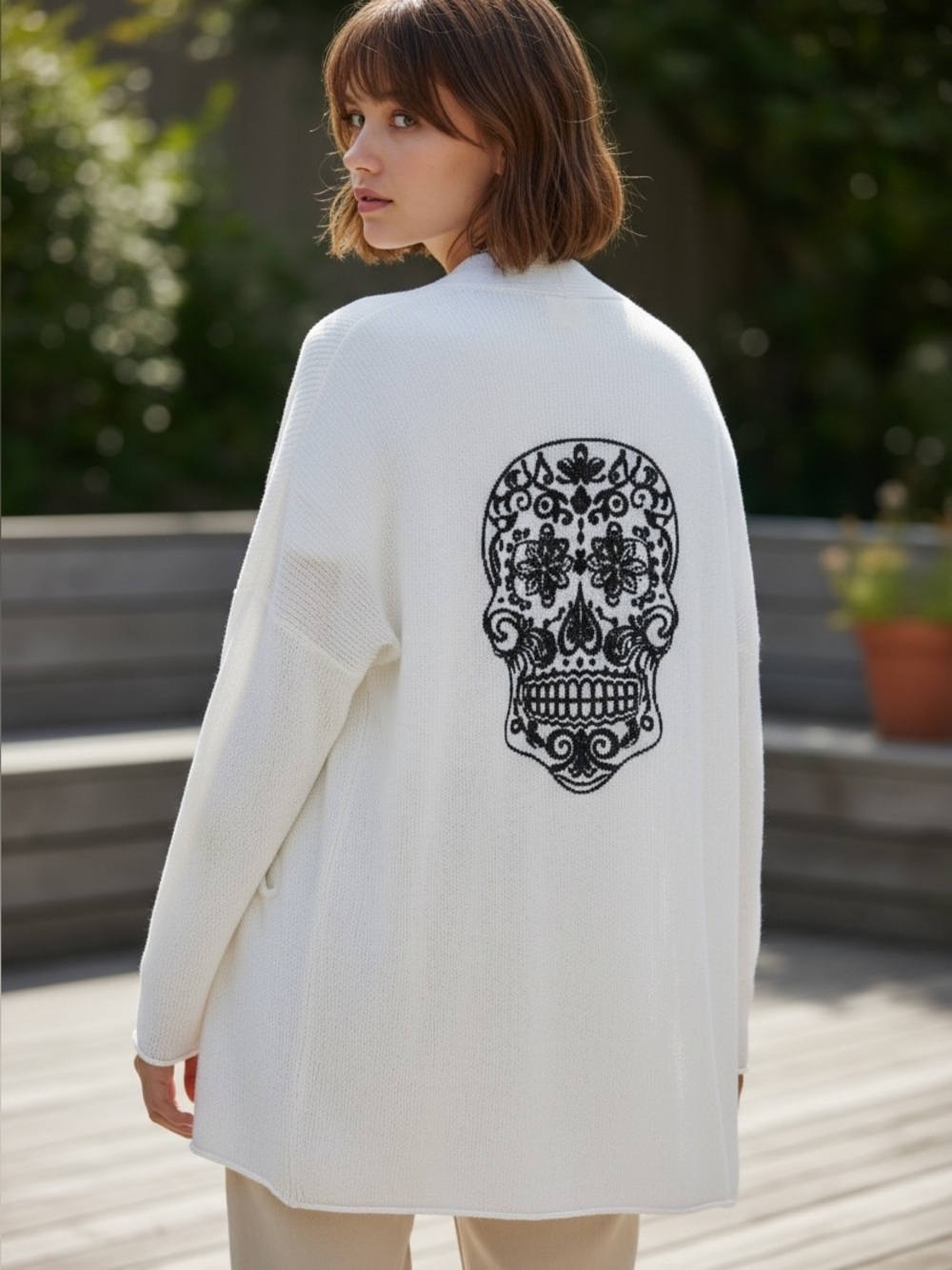 Skull Cashmere Cream Open-Front Pocket Cardigan size S